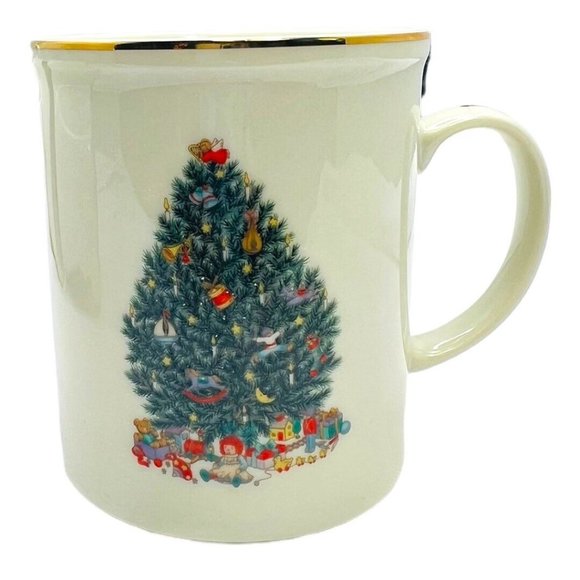 Set Of 4 Royal Gallery 6377 Christmas Tree Coffee Mugs Cups Gold Trim Vintage - Picture 6 of 11